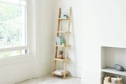 Narrow Oak Leaning Ladder Shelves -Cozy Home Shop 1 Oak Rounded Ladder Shelf 02 10 18