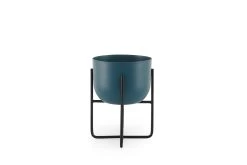 Enamel Pot & Quad Plant Stand - Small (Oslo Blue)