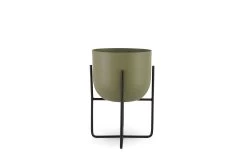 Enamel Pot & Quad Plant Stand - Medium (Olive Green)
