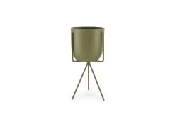 Enamel Pot & Tripod Plant Stand - Large (Olive Green)