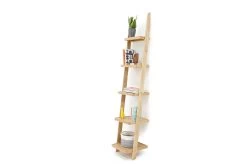Narrow Oak Leaning Ladder Shelves