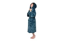 Deep Fleece Bathrobe With Hood (Oslo Blue) -Cozy Home Shop DR2 1132 al4t 1z