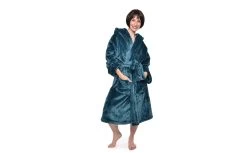 Deep Fleece Bathrobe With Hood (Oslo Blue) -Cozy Home Shop DR2 1149 j9uh g0