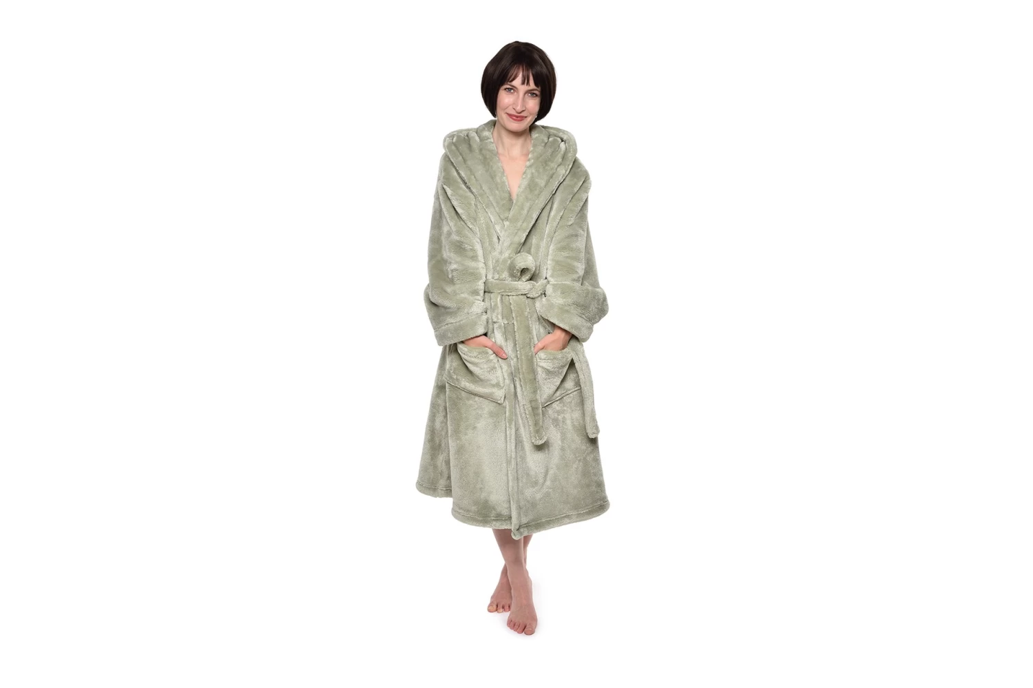 Deep Fleece Bathrobe With Hood (Desert Sage) 3 Deep Fleece Bathrobe With Hood (Desert Sage) - Image 3