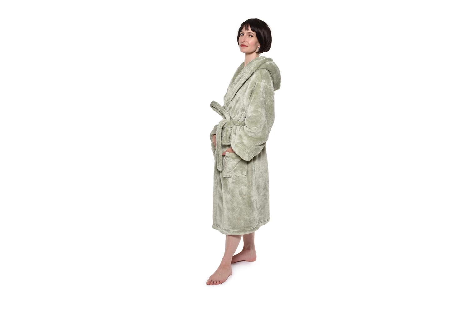 Deep Fleece Bathrobe With Hood (Desert Sage) 4 Deep Fleece Bathrobe With Hood (Desert Sage) - Image 4