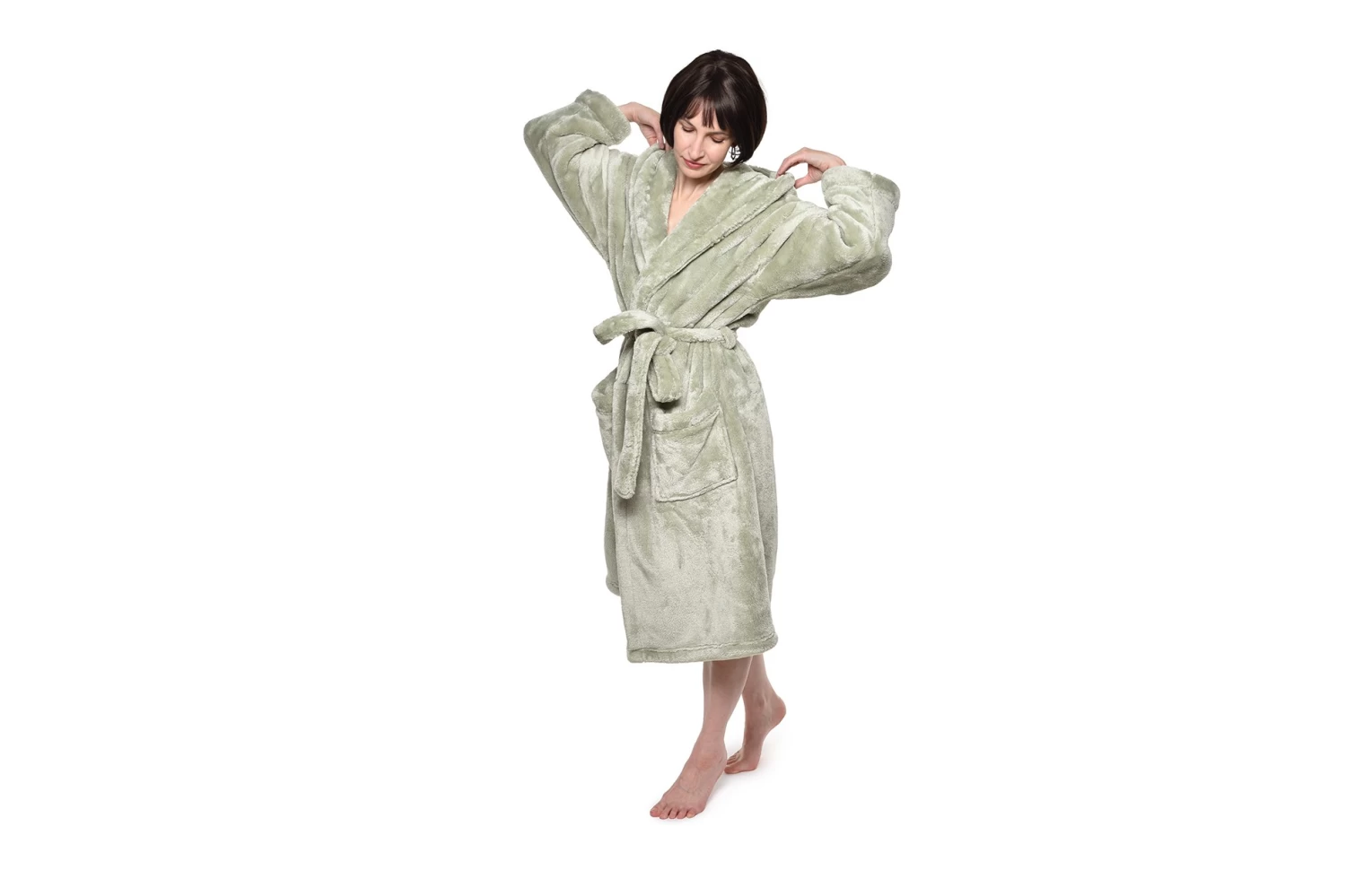 Deep Fleece Bathrobe With Hood (Desert Sage) 5 Deep Fleece Bathrobe With Hood (Desert Sage) - Image 5