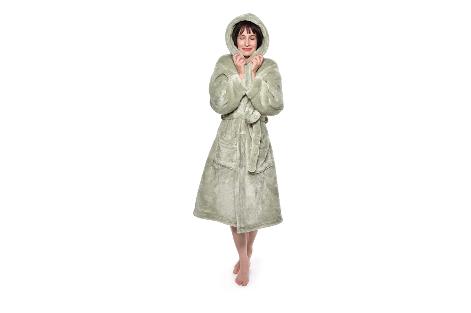 Deep Fleece Bathrobe With Hood (Desert Sage) 2 Deep Fleece Bathrobe With Hood (Desert Sage) - Image 2
