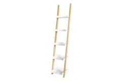 Narrow Bamboo And White Ladder Shelf
