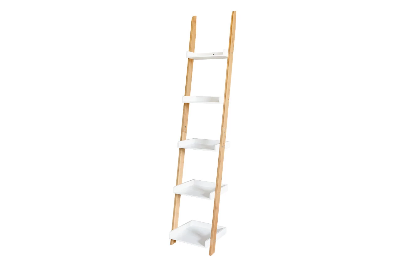 Narrow Bamboo And White Ladder Shelf 1 Narrow Bamboo And White Ladder Shelf