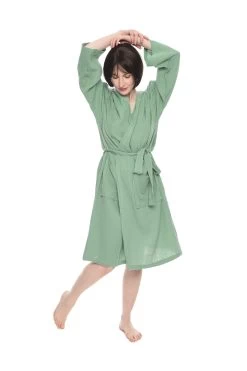 Itoko Cotton Bathrobe -Cozy Home Shop Itoko Robe Green 3