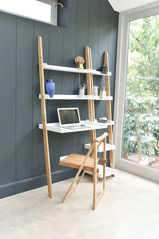 Narrow Bamboo And White Ladder Shelf 2 Narrow Bamboo And White Ladder Shelf - Image 2