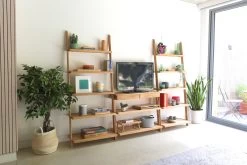 Oak Wide LeaningLadder Shelves 13 Oak Wide LeaningLadder Shelves -Cozy Home Shop Leaning Tv cabinet LF Bromley